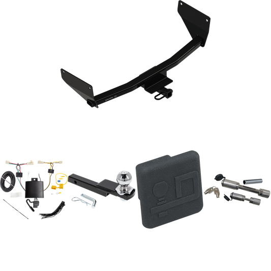 Fits 2022-2022 Lexus NX450h+ Trailer Hitch Tow PKG w/ 4-Flat Wiring Harness + Interlock Starter Kit w/ 2" Ball 1-1/4" Drop 3/4" Rise + Hitch Cover + Dual Hitch & Coupler Locks (Excludes: F Sport Models) By Draw-Tite