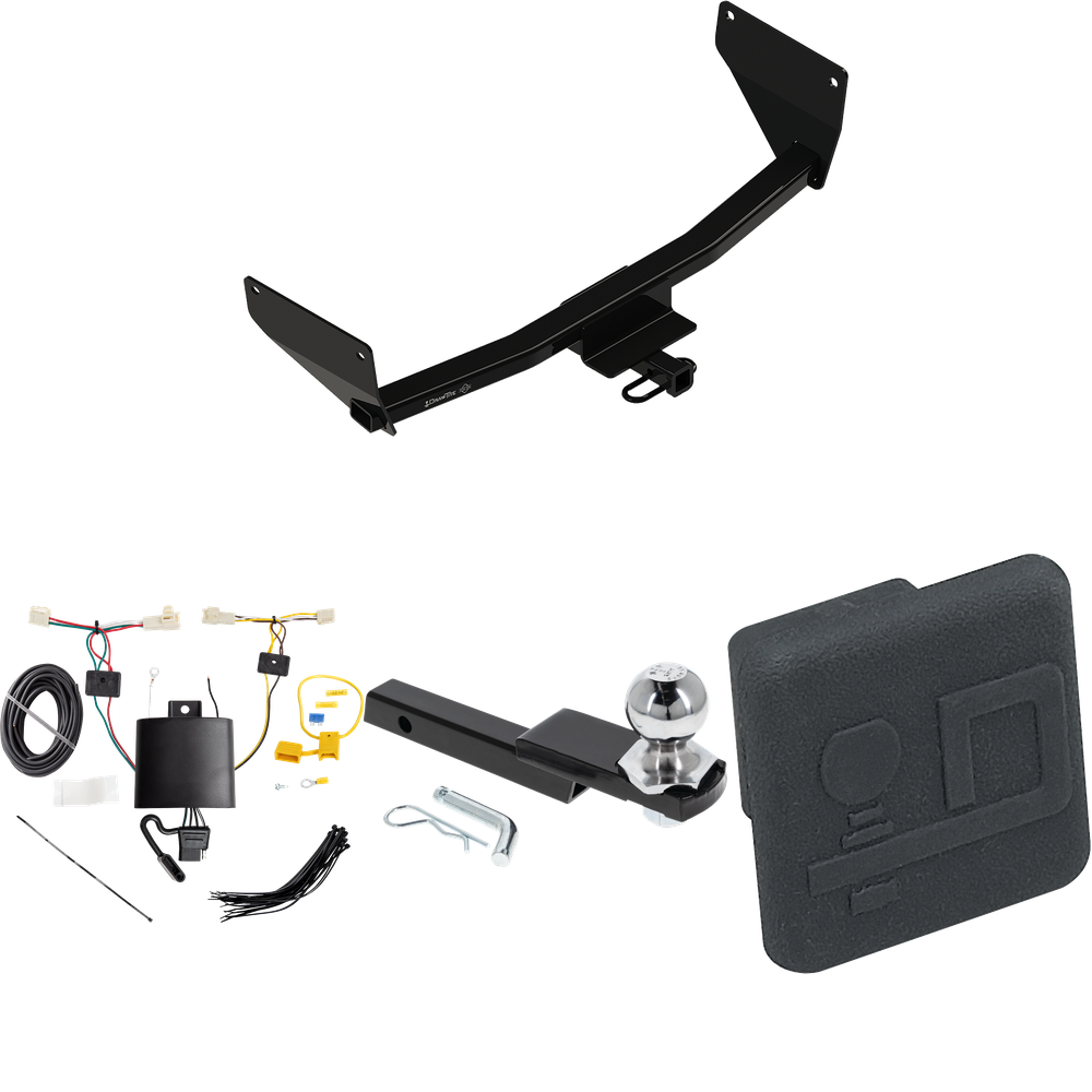 Fits 2022-2022 Lexus NX450h+ Trailer Hitch Tow PKG w/ 4-Flat Wiring Harness + Interlock Starter Kit w/ 2" Ball 1-1/4" Drop 3/4" Rise + Hitch Cover (Excludes: F Sport Models) By Draw-Tite