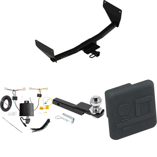 Fits 2022-2022 Lexus NX450h+ Trailer Hitch Tow PKG w/ 4-Flat Wiring Harness + Interlock Starter Kit w/ 2" Ball 1-1/4" Drop 3/4" Rise + Hitch Cover (Excludes: F Sport Models) By Draw-Tite