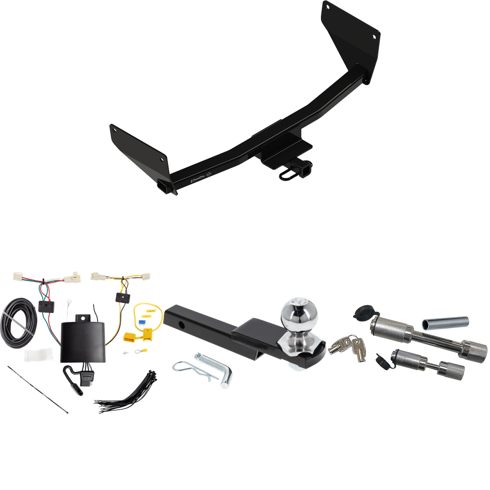 Fits 2022-2022 Lexus NX450h+ Trailer Hitch Tow PKG w/ 4-Flat Wiring Harness + Interlock Starter Kit w/ 2" Ball 1-1/4" Drop 3/4" Rise + Dual Hitch & Coupler Locks (Excludes: F Sport Models) By Draw-Tite