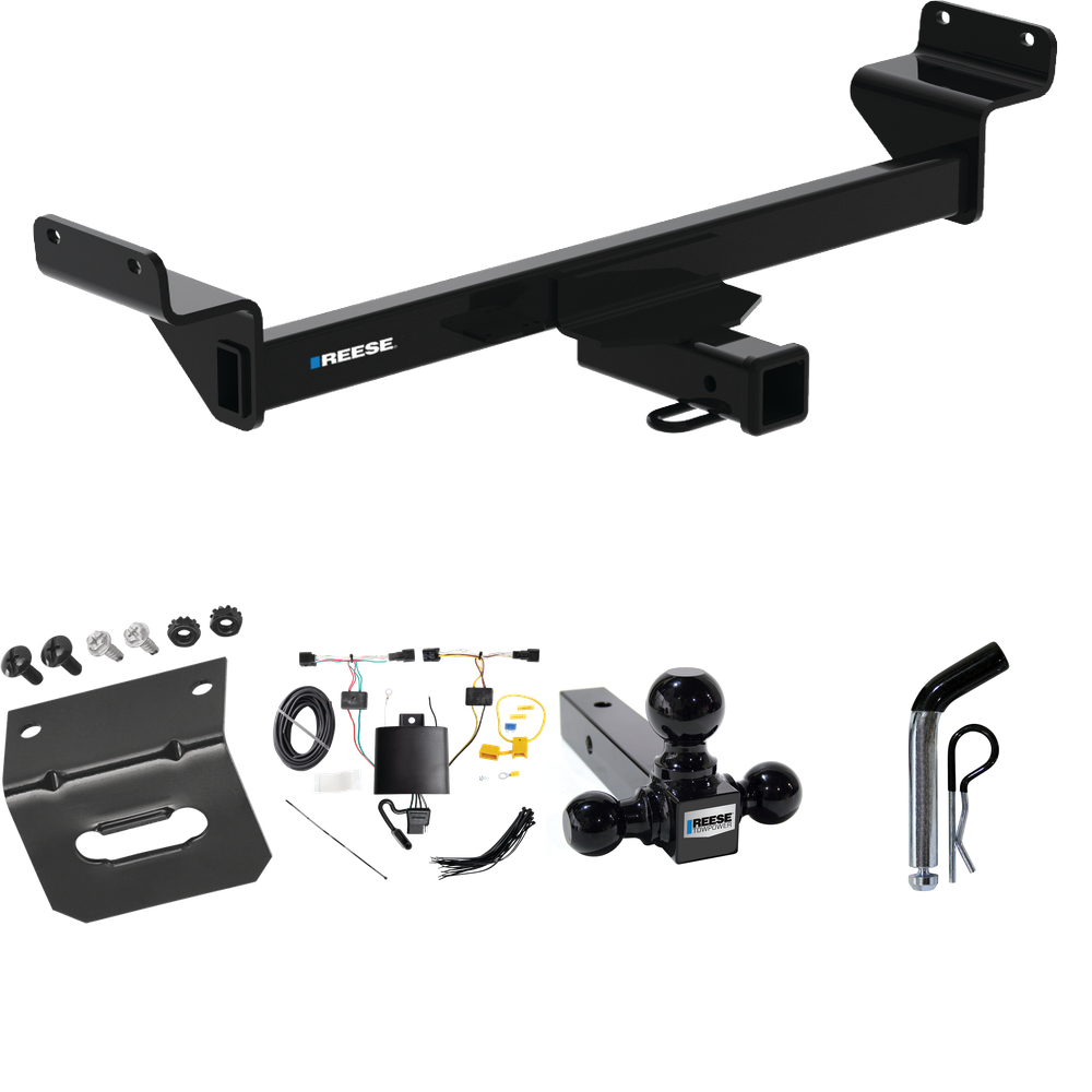 Fits 2023-2023 KIA Sportage Trailer Hitch Tow PKG w/ 4-Flat Wiring Harness + Triple Ball Ball Mount 1-7/8" & 2" & 2-5/16" Trailer Balls + Pin/Clip + Wiring Bracket By Reese Towpower