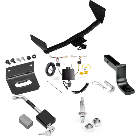 Se adapta al paquete de enganche de remolque Toyota RAV4 2019-2023 con arnés de cableado de 4 planos + barra de tracción + bolas intercambiables de 1-7/8" y 2" + soporte de cableado + bloqueo de enganche de Draw-Tite