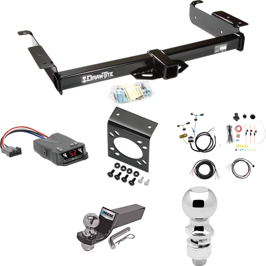 Fits 2003-2023 Chevrolet Express 2500 Trailer Hitch Tow PKG w/ Tekonsha Brakeman IV Brake Control + 7-Way RV Wiring + 2" & 2-5/16" Ball & Drop Mount By Draw-Tite