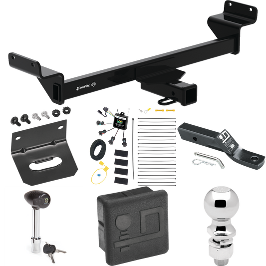 Fits 2023-2023 KIA Sportage Trailer Hitch Tow PKG w/ 4-Flat Zero Contact "No Splice" Wiring + Ball Mount w/ 2" Drop + 2-5/16" Ball + Wiring Bracket + Hitch Lock + Hitch Cover By Draw-Tite