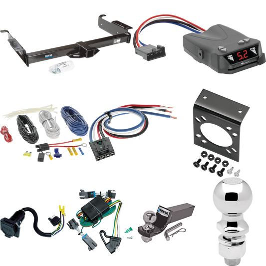 Se adapta al paquete de enganche de remolque GMC Savana 1500 2000-2002 con control de freno Tekonsha Brakeman IV + adaptador de cableado BC genérico + cableado RV de 7 vías + soporte de bola y caída de 2" y 2-5/16" de Reese Towpower