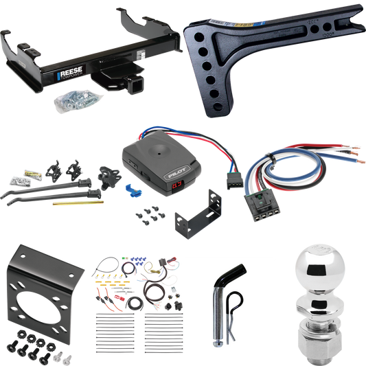 Fits 2007-2014 GMC Sierra 3500 HD Trailer Hitch Tow PKG w/ 15K Trunnion Bar Weight Distribution Hitch + Pin/Clip + 2-5/16" Ball + Pro Series Pilot Brake Control + Generic BC Wiring Adapter + 7-Way RV Wiring (For Cab & Chassis, w/34" Wide Frames Model