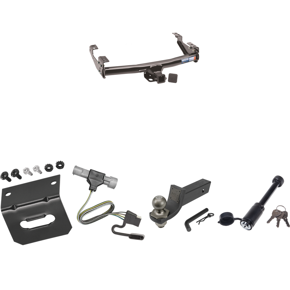 Fits 1987-1996 Ford F-350 Trailer Hitch Tow PKG w/ 4-Flat Wiring + Interlock Tactical Starter Kit w/ 2" Drop & 2" Ball + Tactical Dogbone Lock + Wiring Bracket By Reese Towpower