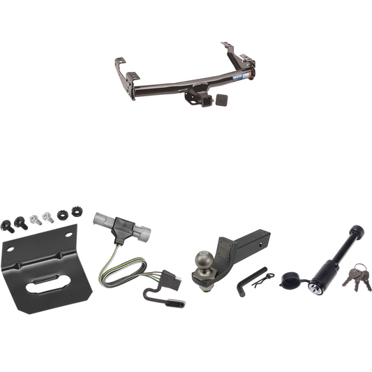 Fits 1987-1996 Ford F-350 Trailer Hitch Tow PKG w/ 4-Flat Wiring + Interlock Tactical Starter Kit w/ 2" Drop & 2" Ball + Tactical Dogbone Lock + Wiring Bracket By Reese Towpower