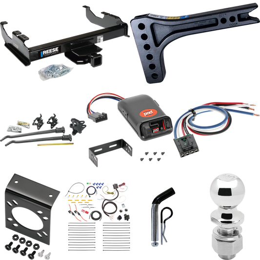 Fits 2007-2014 GMC Sierra 3500 HD Trailer Hitch Tow PKG w/ 15K Trunnion Bar Weight Distribution Hitch + Pin/Clip + 2-5/16" Ball + Pro Series POD Brake Control + Generic BC Wiring Adapter + 7-Way RV Wiring (For Cab & Chassis, w/34" Wide Frames Models)