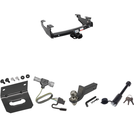 Fits 1987-1996 Ford F-250 Trailer Hitch Tow PKG w/ 4-Flat Wiring + Interlock Tactical Starter Kit w/ 2" Drop & 2" Ball + Tactical Dogbone Lock + Wiring Bracket By Reese Towpower