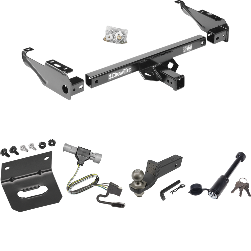 Fits 1997-1997 Ford F-250 HD Trailer Hitch Tow PKG w/ 4-Flat Wiring + Interlock Tactical Starter Kit w/ 2" Drop & 2" Ball + Tactical Dogbone Lock + Wiring Bracket By Draw-Tite