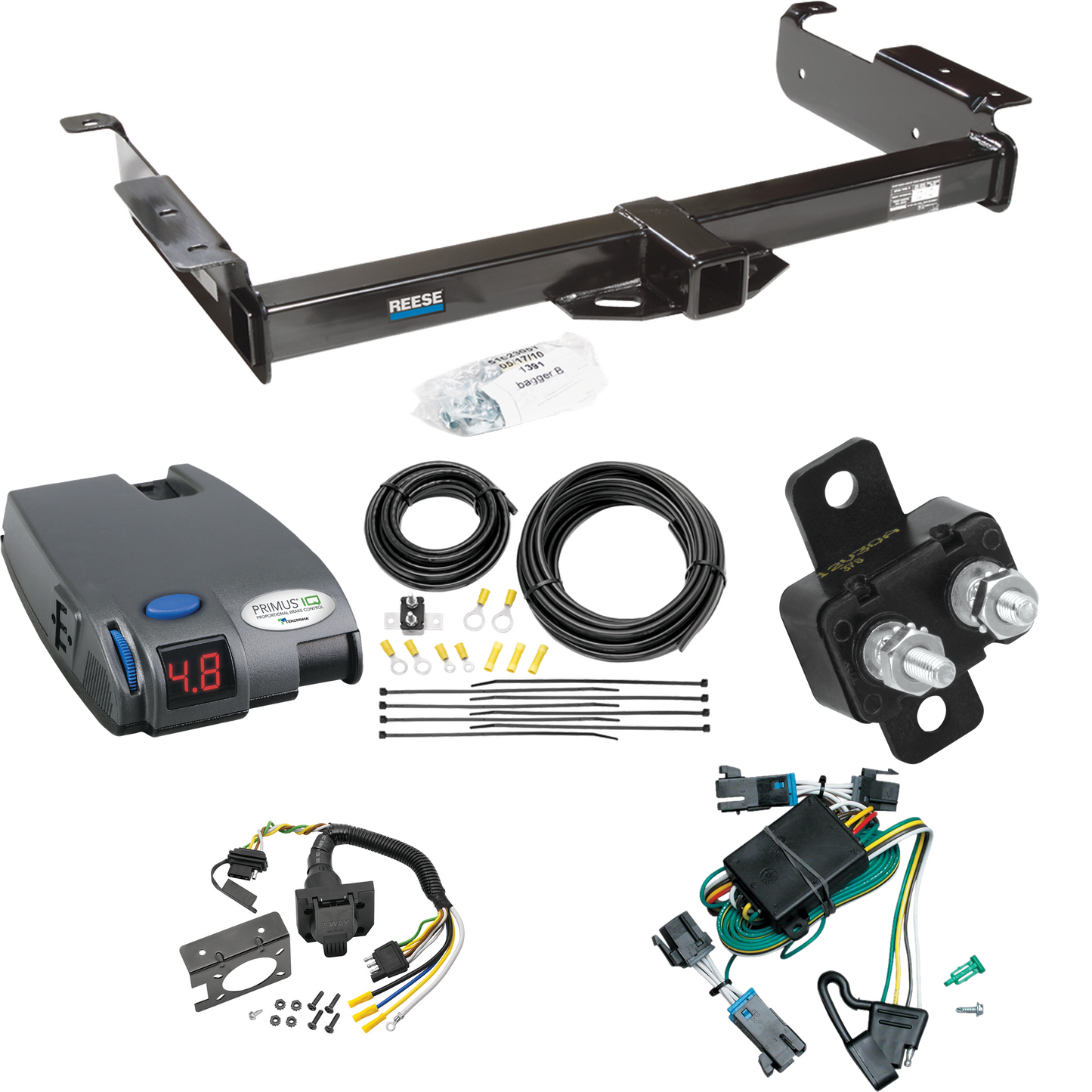 Fits 2000-2002 Chevrolet Express 3500 Trailer Hitch Tow PKG w/ Tekonsha Primus IQ Brake Control + 7-Way RV Wiring By Reese Towpower