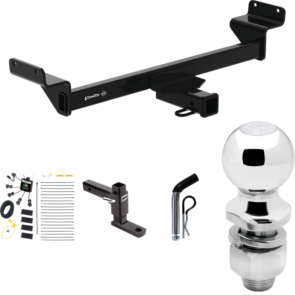 Fits 2023-2023 KIA Sportage Trailer Hitch Tow PKG w/ 4-Flat Zero Contact "No Splice" Wiring Harness + Adjustable Drop Rise Ball Mount + Pin/Clip + 2" Ball By Draw-Tite