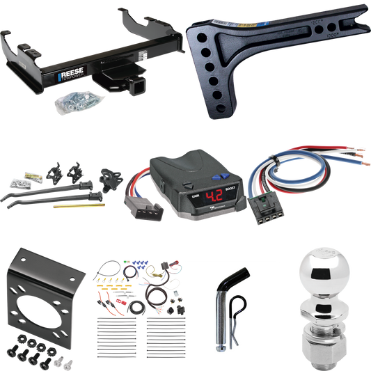 Fits 2007-2014 GMC Sierra 3500 HD Trailer Hitch Tow PKG w/ 15K Trunnion Bar Weight Distribution Hitch + Pin/Clip + 2-5/16" Ball + Tekonsha BRAKE-EVN Brake Control + Generic BC Wiring Adapter + 7-Way RV Wiring (For Cab & Chassis, w/34" Wide Frames Mod