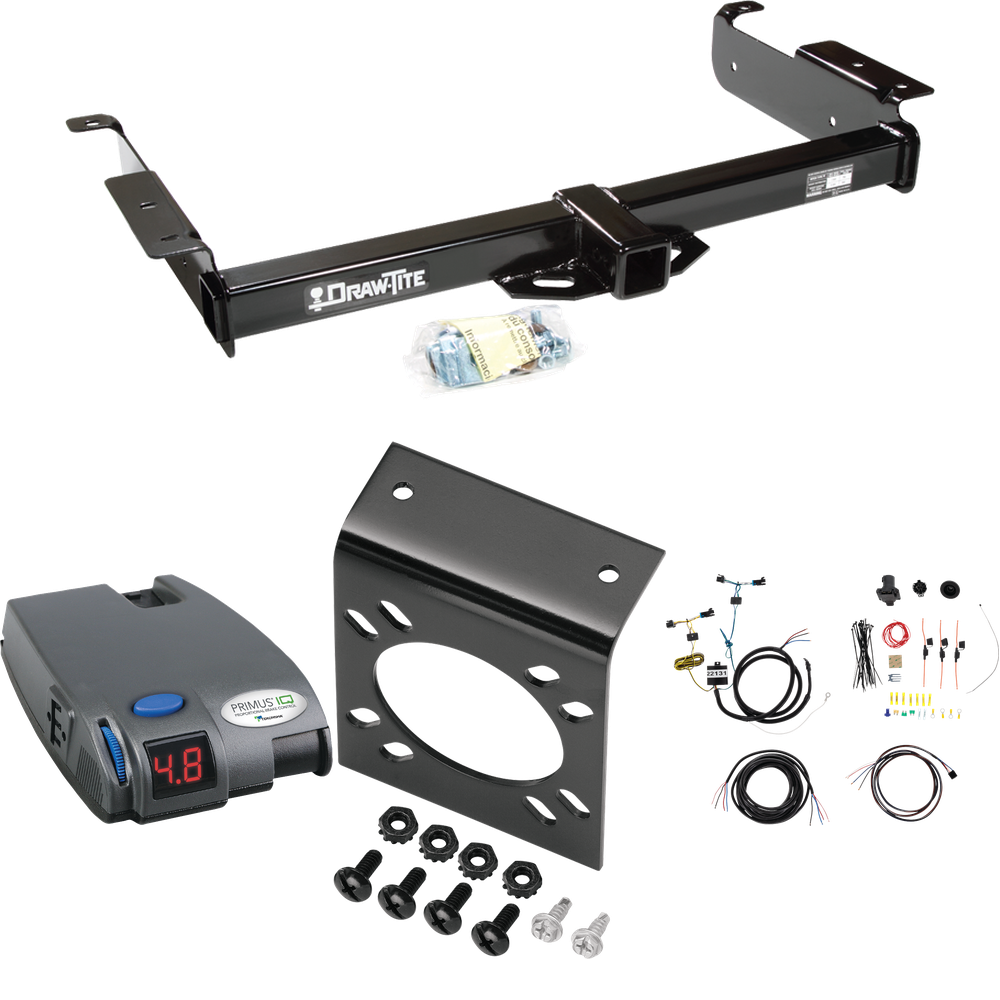 Fits 2003-2023 Chevrolet Express 3500 Trailer Hitch Tow PKG w/ Tekonsha Primus IQ Brake Control + 7-Way RV Wiring By Draw-Tite