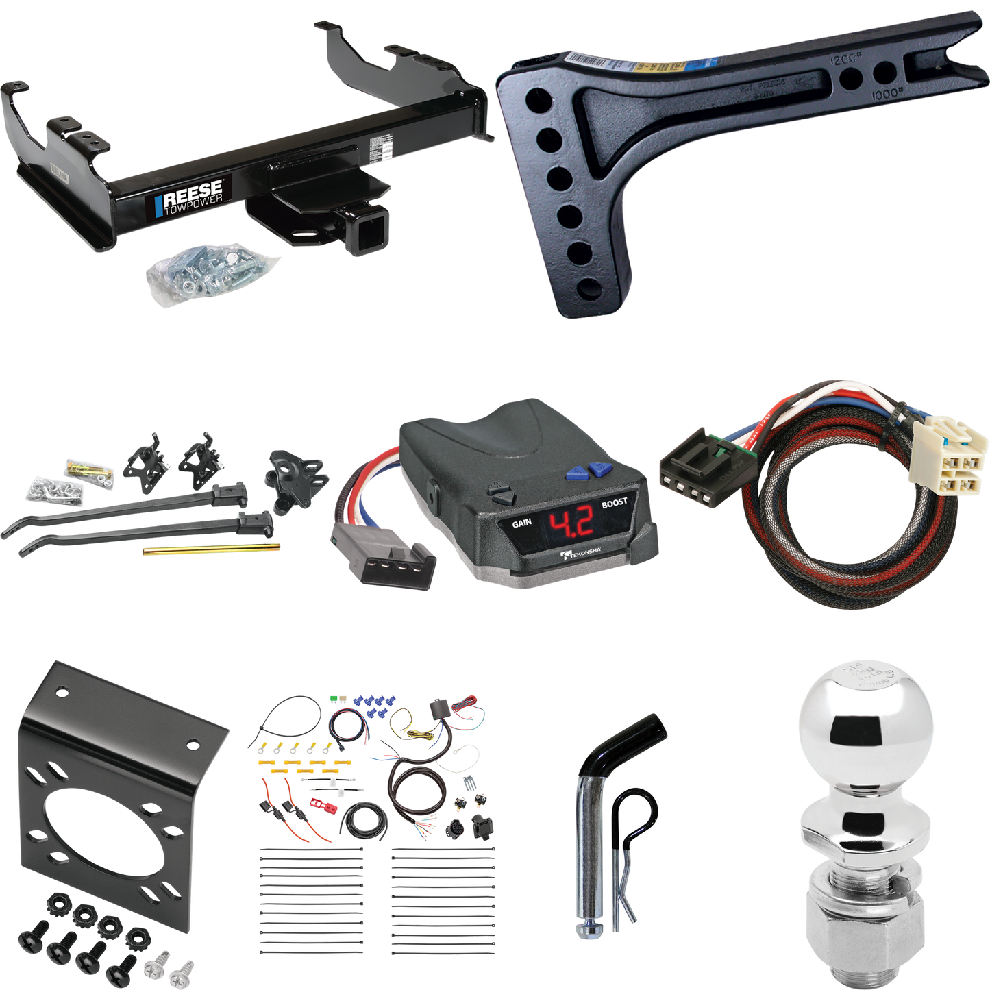 Fits 2015-2019 GMC Sierra 3500 HD Trailer Hitch Tow PKG w/ 15K Trunnion Bar Weight Distribution Hitch + Pin/Clip + 2-5/16" Ball + Tekonsha BRAKE-EVN Brake Control + Plug & Play BC Adapter + 7-Way RV Wiring (For Cab & Chassis, w/34" Wide Frames Models