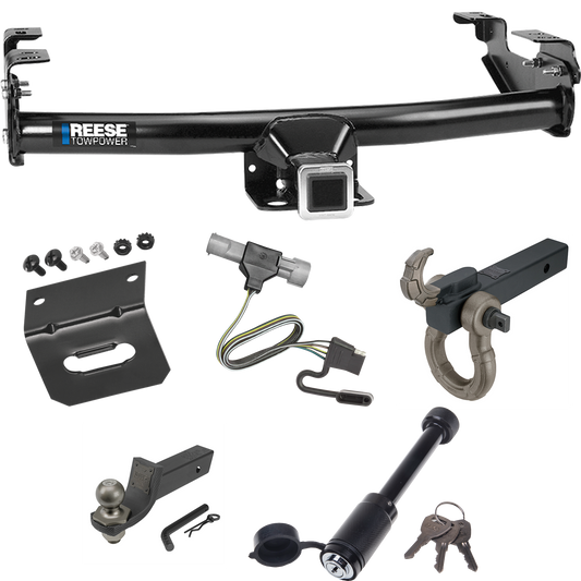 Fits 1987-1996 Ford F-350 Trailer Hitch Tow PKG w/ 4-Flat Wiring + Interlock Tactical Starter Kit w/ 2" Drop & 2" Ball + Tactical Hook & Shackle Mount + Tactical Dogbone Lock + Wiring Bracket By Reese Towpower