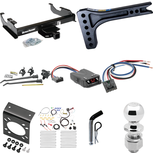 Fits 2007-2014 GMC Sierra 3500 HD Trailer Hitch Tow PKG w/ 15K Trunnion Bar Weight Distribution Hitch + Pin/Clip + 2-5/16" Ball + Tekonsha Brakeman IV Brake Control + Generic BC Wiring Adapter + 7-Way RV Wiring (For Cab & Chassis, w/34" Wide Frames M