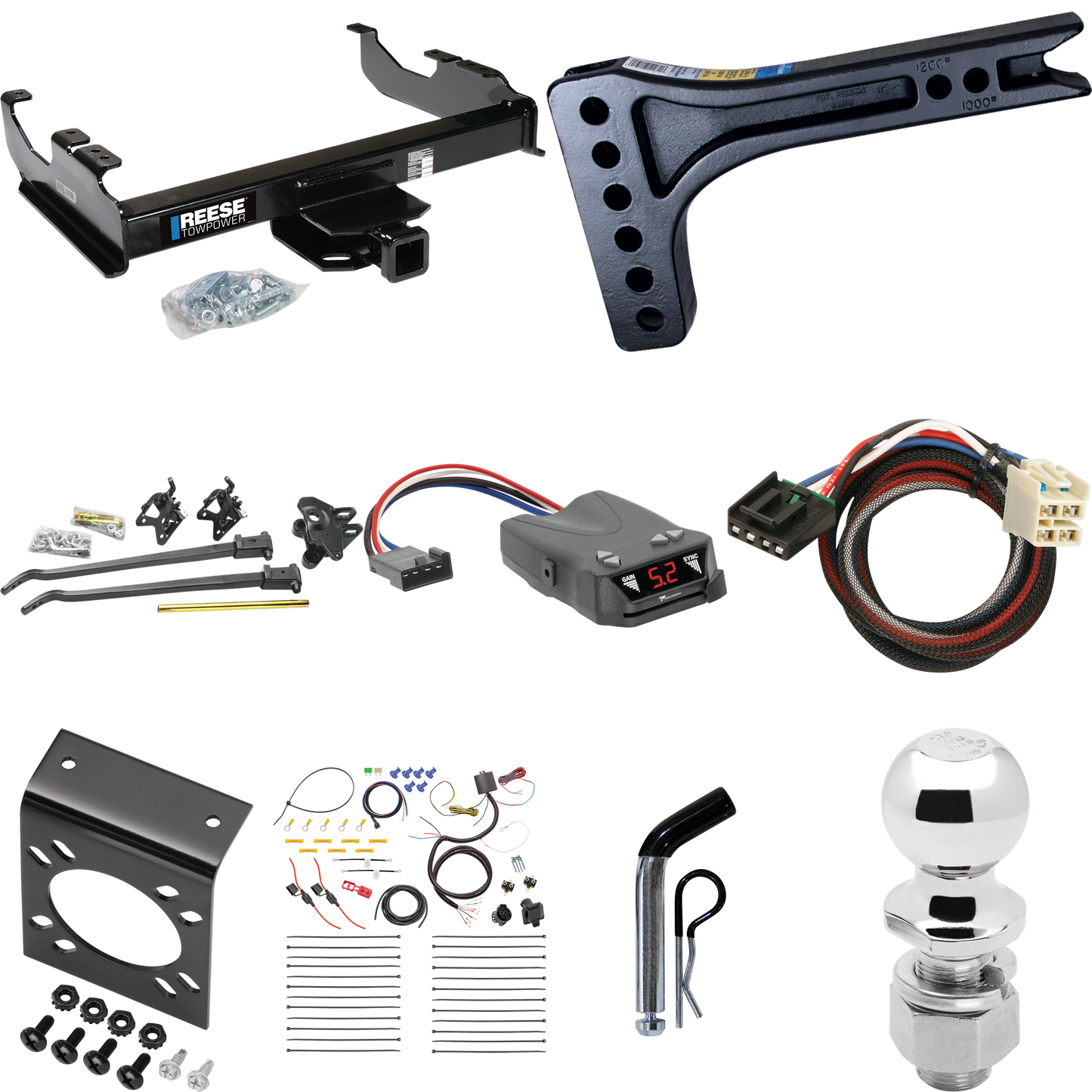 Fits 2015-2019 GMC Sierra 3500 HD Trailer Hitch Tow PKG w/ 15K Trunnion Bar Weight Distribution Hitch + Pin/Clip + 2-5/16" Ball + Tekonsha Brakeman IV Brake Control + Plug & Play BC Adapter + 7-Way RV Wiring (For Cab & Chassis, w/34" Wide Frames Mode