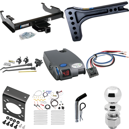 Fits 2007-2014 Chevrolet Silverado 3500 HD Trailer Hitch Tow PKG w/ 15K Trunnion Bar Weight Distribution Hitch + Pin/Clip + 2-5/16" Ball + Tekonsha Primus IQ Brake Control + Generic BC Wiring Adapter + 7-Way RV Wiring (For Cab & Chassis, w/34" Wide F