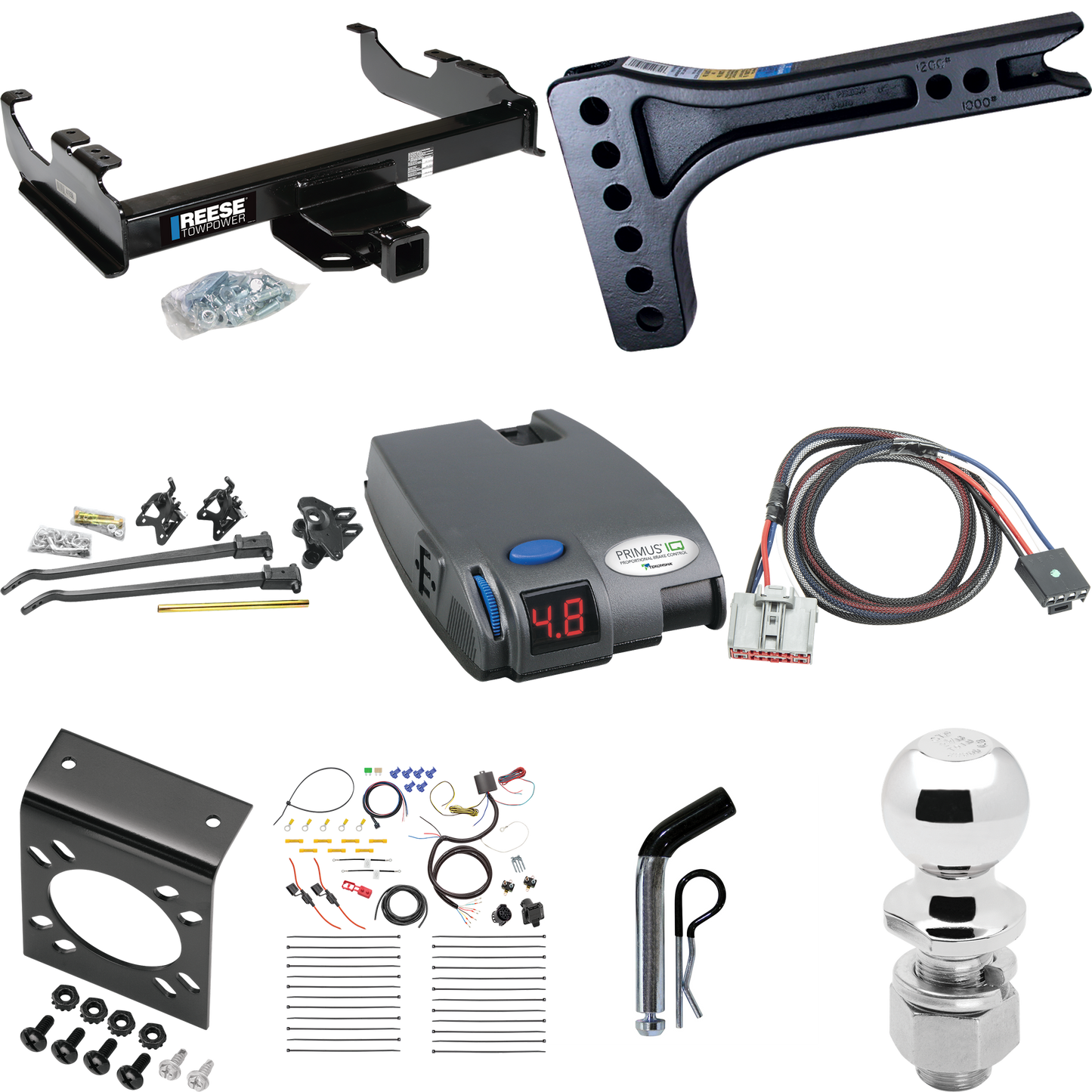 Fits 2020-2023 GMC Sierra 3500 HD Trailer Hitch Tow PKG w/ 15K Trunnion Bar Weight Distribution Hitch + Pin/Clip + 2-5/16" Ball + Tekonsha Primus IQ Brake Control + Plug & Play BC Adapter + 7-Way RV Wiring (For Cab & Chassis, w/34" Wide Frames Models