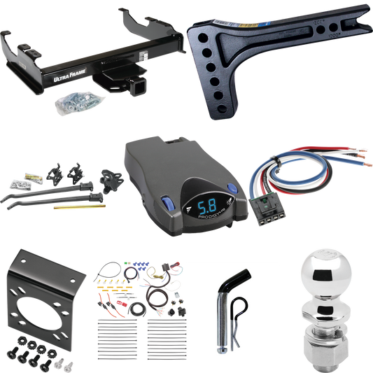 Fits 2007-2014 Chevrolet Silverado 3500 HD Trailer Hitch Tow PKG w/ 15K Trunnion Bar Weight Distribution Hitch + Pin/Clip + 2-5/16" Ball + Tekonsha Prodigy P2 Brake Control + Generic BC Wiring Adapter + 7-Way RV Wiring (For Cab & Chassis, w/34" Wide