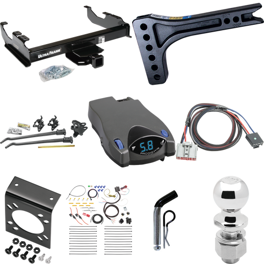 Fits 2020-2023 GMC Sierra 3500 HD Trailer Hitch Tow PKG w/ 15K Trunnion Bar Weight Distribution Hitch + Pin/Clip + 2-5/16" Ball + Tekonsha Prodigy P2 Brake Control + Plug & Play BC Adapter + 7-Way RV Wiring (For Cab & Chassis, w/34" Wide Frames Model