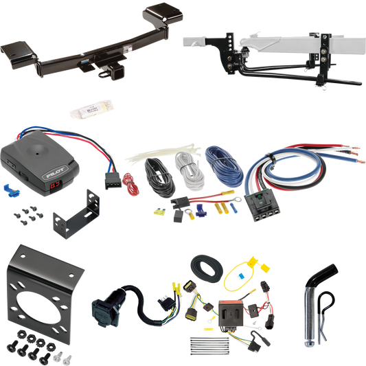 Fits 2011-2016 KIA Sportage Trailer Hitch Tow PKG w/ 6K Round Bar Weight Distribution Hitch w/ 2-5/16" Ball + Pin/Clip + Pro Series Pilot Brake Control + Generic BC Wiring Adapter + 7-Way RV Wiring By Reese Towpower