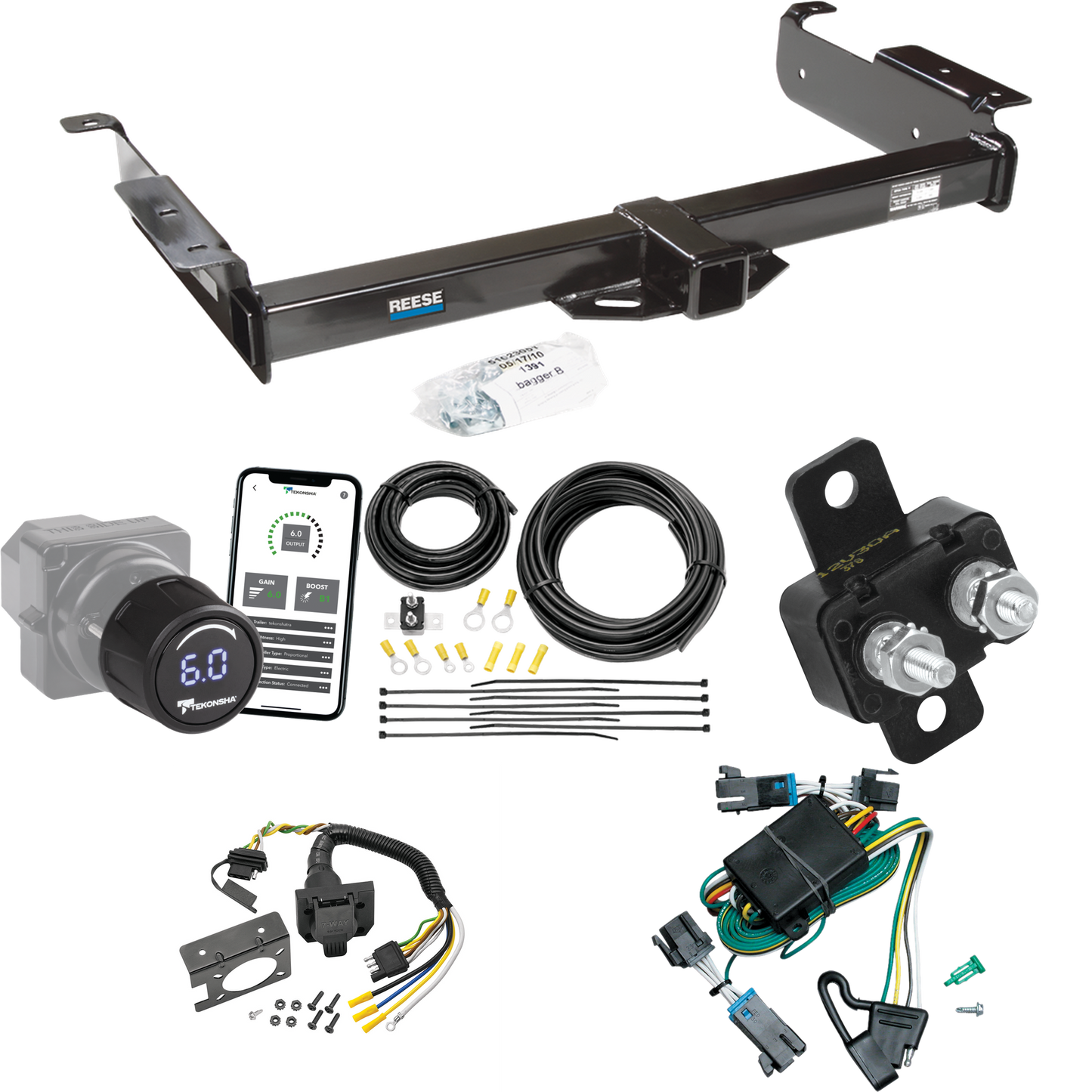 Fits 2000-2002 GMC Savana 3500 Trailer Hitch Tow PKG w/ Tekonsha Prodigy iD Bluetooth Wireless Brake Control + 7-Way RV Wiring By Reese Towpower