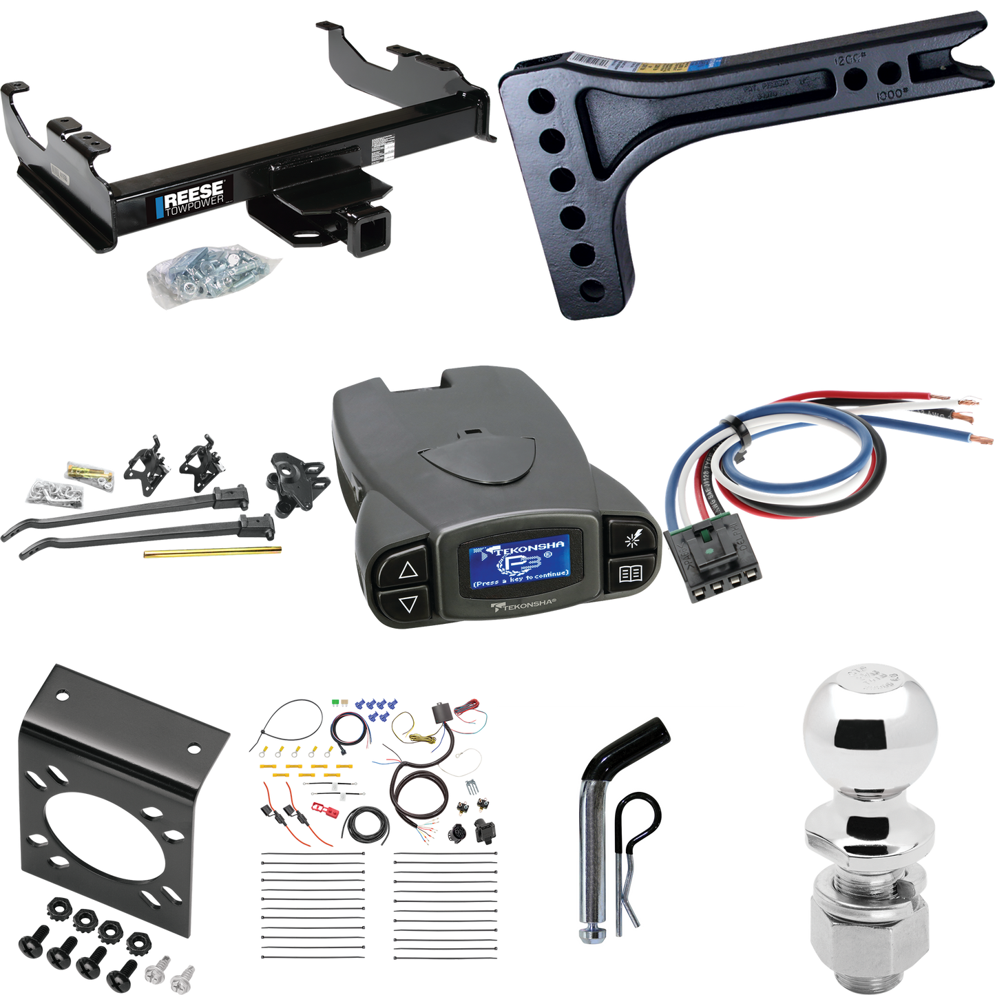 Fits 2007-2014 GMC Sierra 3500 HD Trailer Hitch Tow PKG w/ 15K Trunnion Bar Weight Distribution Hitch + Pin/Clip + 2-5/16" Ball + Tekonsha Prodigy P3 Brake Control + Generic BC Wiring Adapter + 7-Way RV Wiring (For Cab & Chassis, w/34" Wide Frames Mo