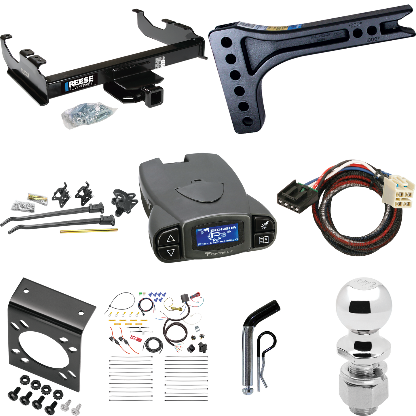 Fits 2015-2019 GMC Sierra 3500 HD Trailer Hitch Tow PKG w/ 15K Trunnion Bar Weight Distribution Hitch + Pin/Clip + 2-5/16" Ball + Tekonsha Prodigy P3 Brake Control + Plug & Play BC Adapter + 7-Way RV Wiring (For Cab & Chassis, w/34" Wide Frames Model