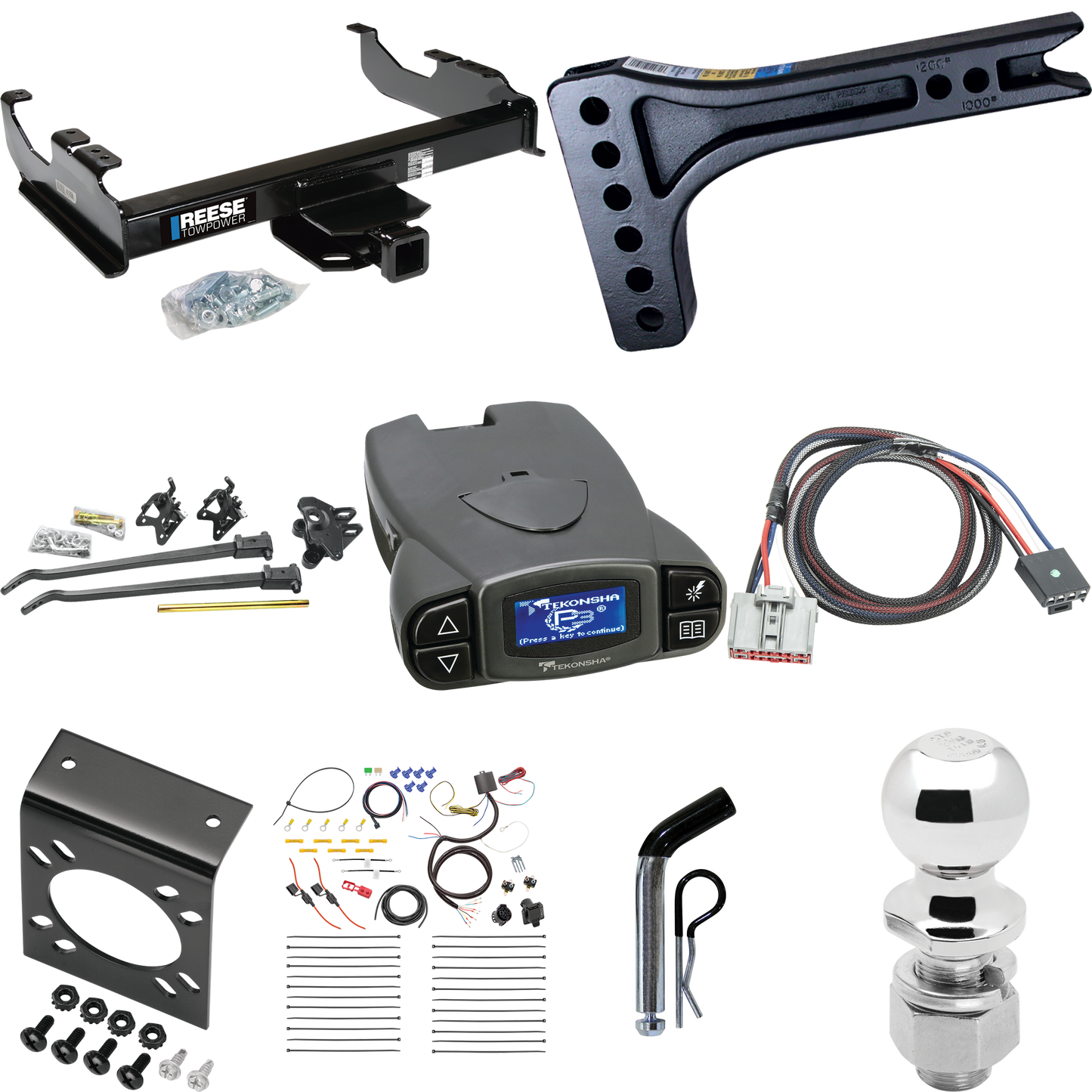 Fits 2020-2023 GMC Sierra 3500 HD Trailer Hitch Tow PKG w/ 15K Trunnion Bar Weight Distribution Hitch + Pin/Clip + 2-5/16" Ball + Tekonsha Prodigy P3 Brake Control + Plug & Play BC Adapter + 7-Way RV Wiring (For Cab & Chassis, w/34" Wide Frames Model
