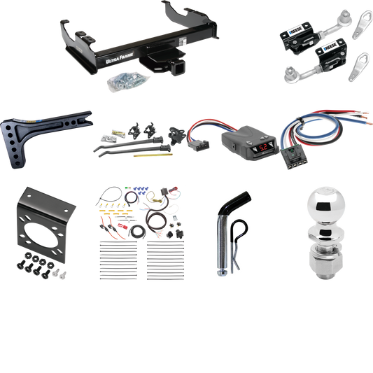 Fits 2007-2014 GMC Sierra 3500 HD Trailer Hitch Tow PKG w/ 15K Trunnion Bar Weight Distribution Hitch + Pin/Clip + Dual Cam Sway Control + 2-5/16" Ball + Tekonsha Brakeman IV Brake Control + Generic BC Wiring Adapter + 7-Way RV Wiring (For Cab & Chas