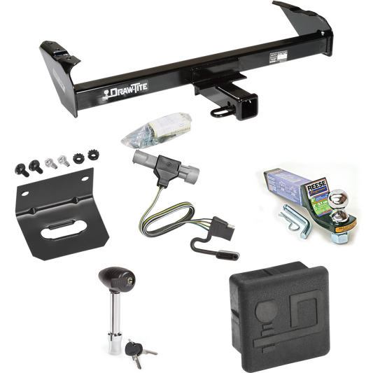 Se adapta al paquete de enganche de remolque Ford F-250 1987-1996 con cableado plano de 4 + kit de montaje de bola de inicio con caída de 2" y bola de 1-7/8" + soporte de cableado + bloqueo de enganche + cubierta de enganche de Draw-Tite