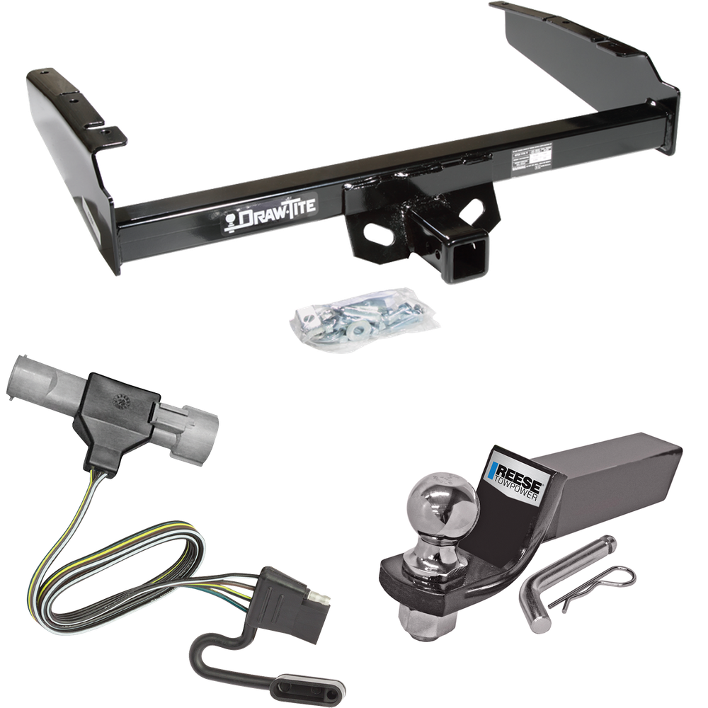 Fits 1997-1997 Ford F-350 Trailer Hitch Tow PKG w/ 4-Flat Wiring + Starter Kit Ball Mount w/ 2" Drop & 2" Ball (For Heavy Duty Models) By Draw-Tite