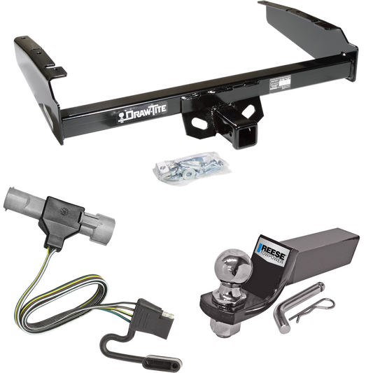 Fits 1997-1997 Ford F-350 Trailer Hitch Tow PKG w/ 4-Flat Wiring + Starter Kit Ball Mount w/ 2" Drop & 2" Ball (For Heavy Duty Models) By Draw-Tite