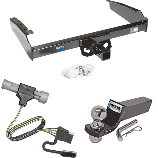 Fits 1987-1996 Ford F-350 Trailer Hitch Tow PKG w/ 4-Flat Wiring + Starter Kit Ball Mount w/ 2" Drop & 2" Ball By Reese Towpower