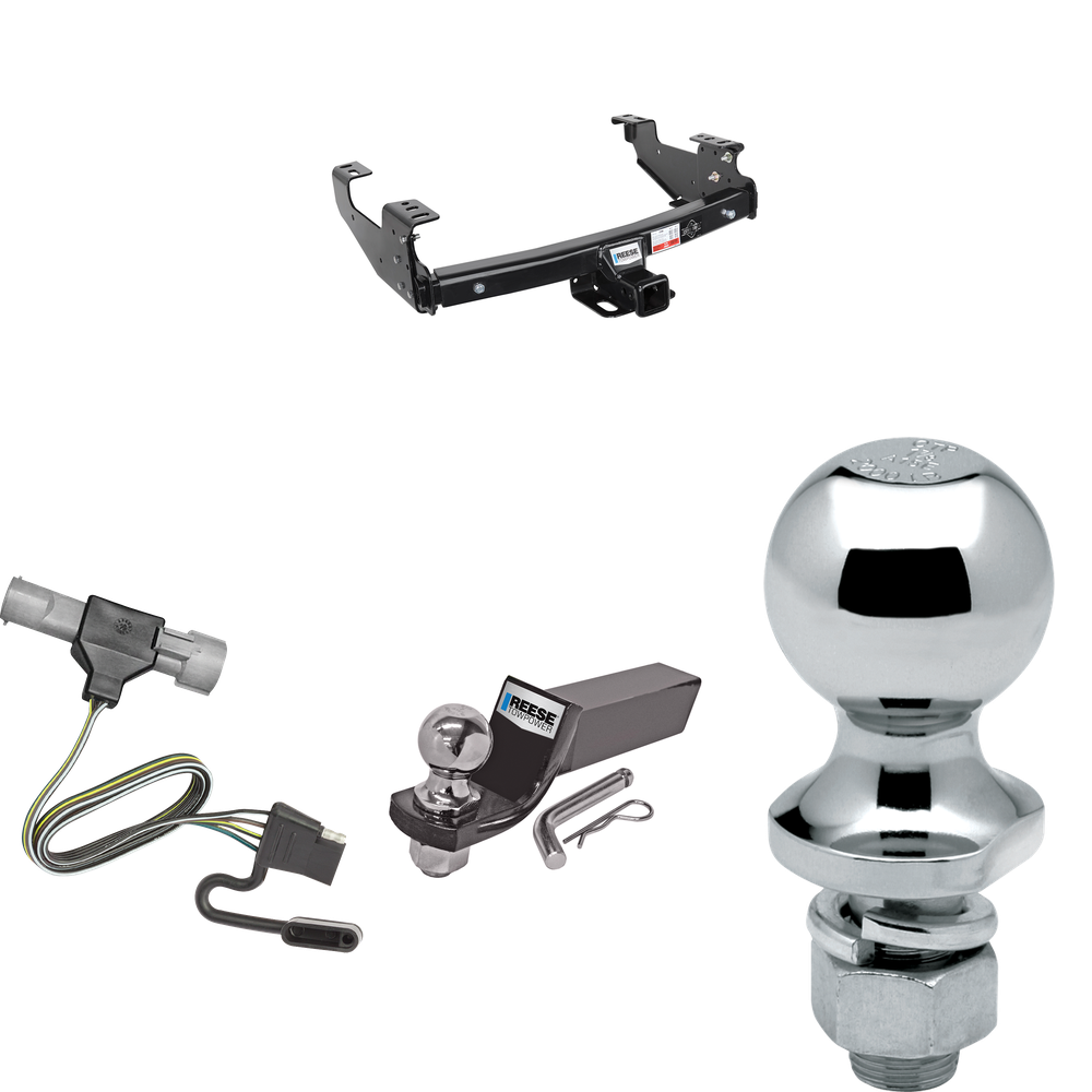 Fits 1997-1997 Ford F-250 HD Trailer Hitch Tow PKG w/ 4-Flat Wiring + Starter Kit Ball Mount w/ 2" Drop & 2" Ball + 1-7/8" Ball By Reese Towpower