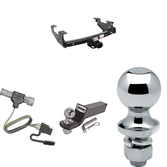 Fits 1997-1997 Ford F-250 HD Trailer Hitch Tow PKG w/ 4-Flat Wiring + Starter Kit Ball Mount w/ 2" Drop & 2" Ball + 1-7/8" Ball By Reese Towpower