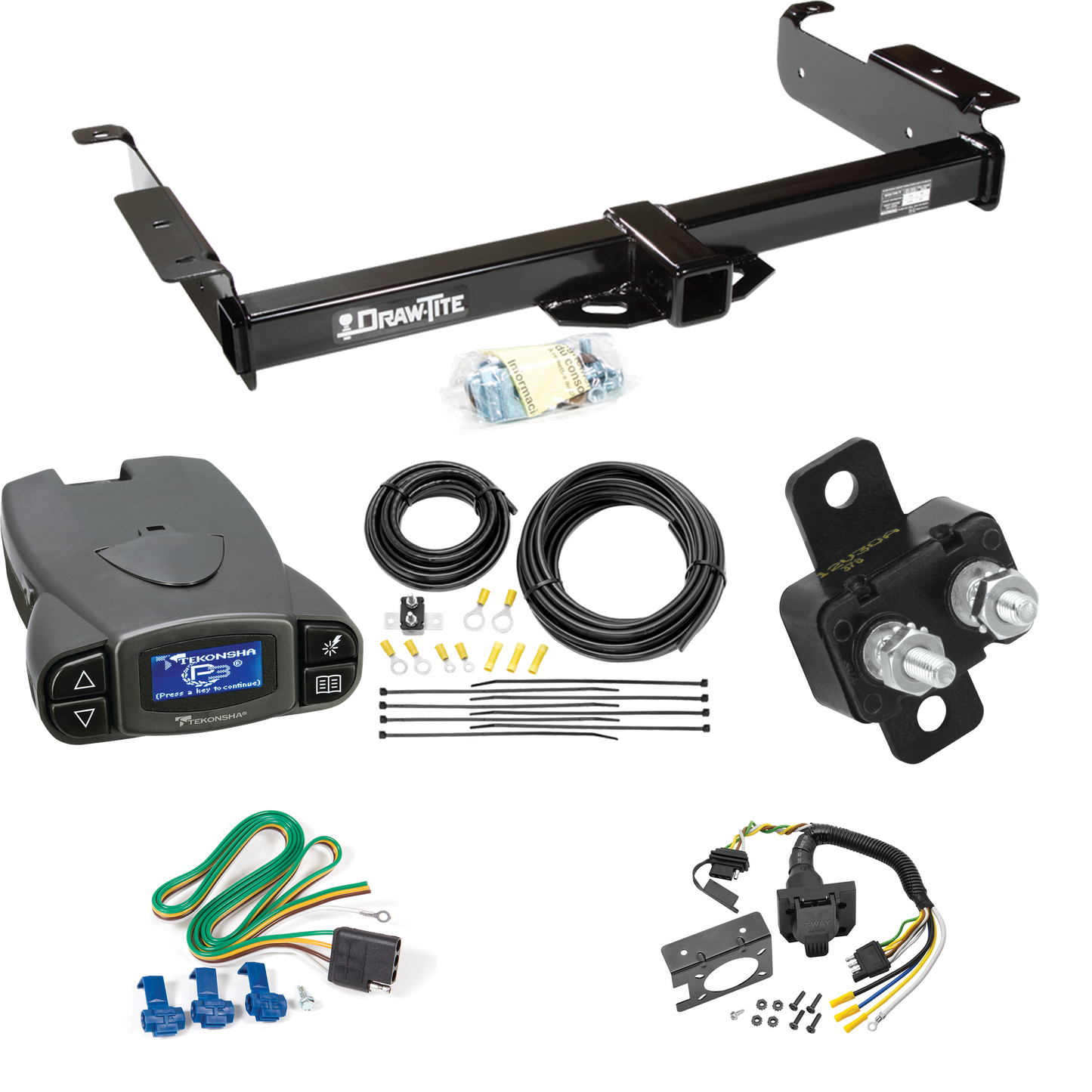 Se adapta al paquete de enganche de remolque Chevrolet Express 1500 1996-1999 con control de freno Tekonsha Prodigy P3 + cableado RV de 7 vías de Draw-Tite