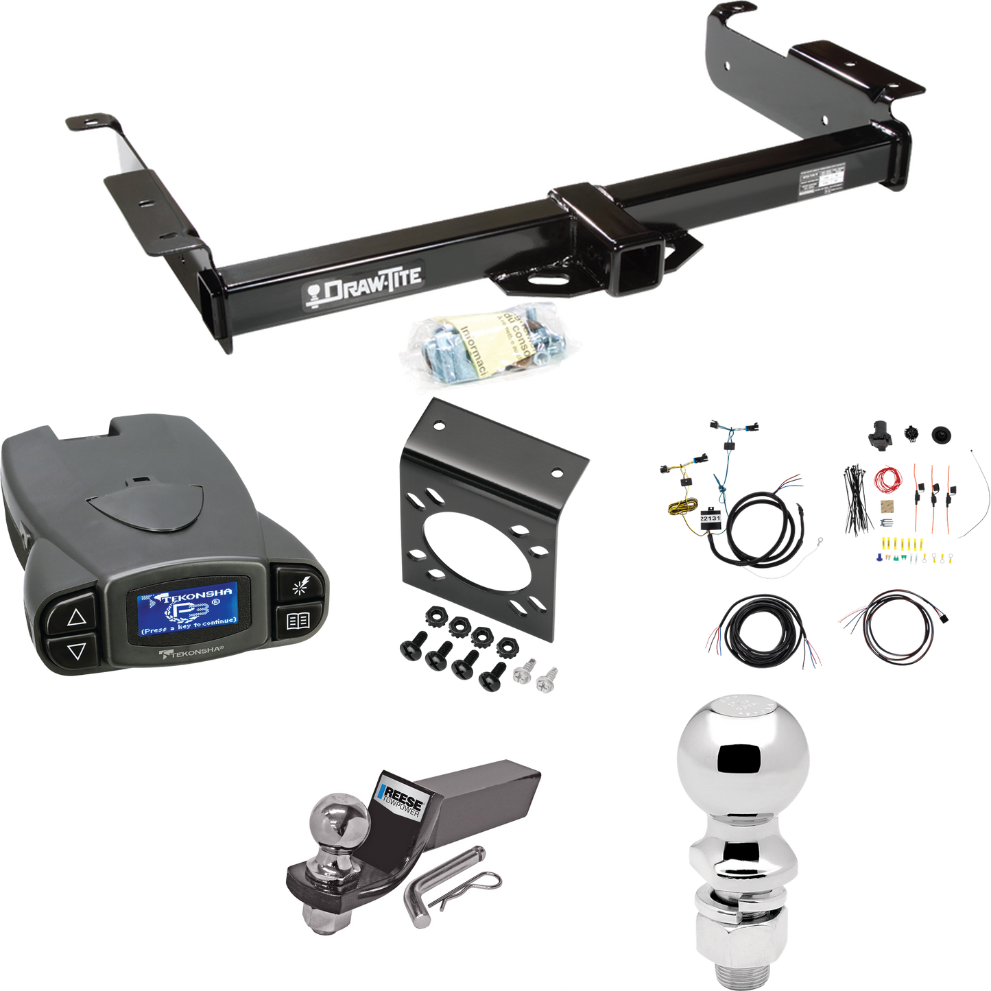 Fits 2003-2023 GMC Savana 2500 Trailer Hitch Tow PKG w/ Tekonsha Prodigy P3 Brake Control + 7-Way RV Wiring + 2" & 2-5/16" Ball & Drop Mount By Draw-Tite