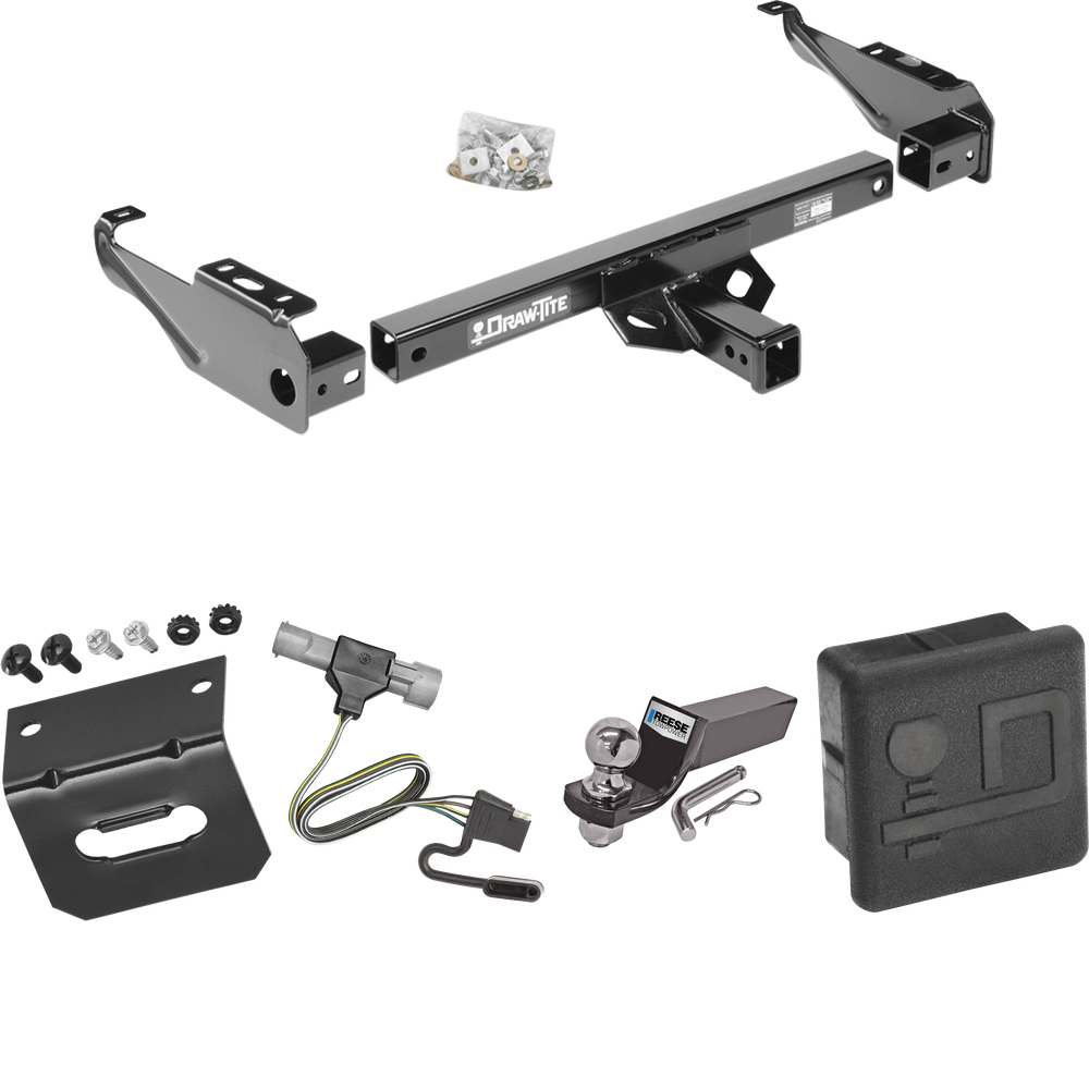 Se adapta al paquete de enganche de remolque Ford F-150 1987-1996 con cableado plano de 4 + kit de montaje de bola de inicio con caída de 2" y bola de 2" + soporte de cableado + cubierta de enganche de Draw-Tite