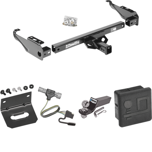 Se adapta al paquete de enganche de remolque Ford F-150 1987-1996 con cableado plano de 4 + kit de montaje de bola de inicio con caída de 2" y bola de 2" + soporte de cableado + cubierta de enganche de Draw-Tite