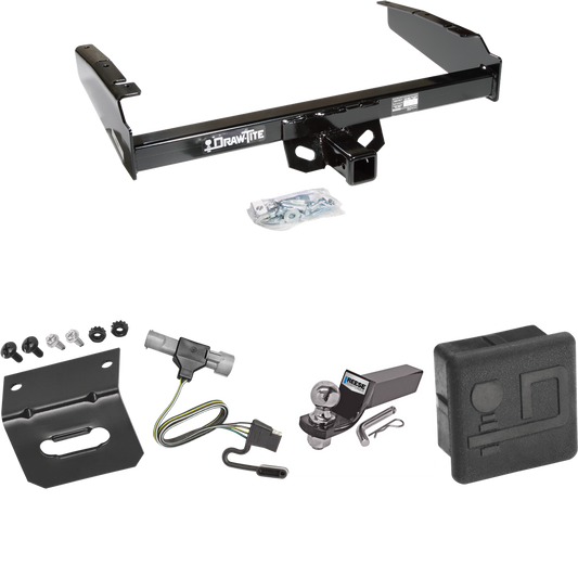 Fits 1987-1996 Ford F-150 Trailer Hitch Tow PKG w/ 4-Flat Wiring + Starter Kit Ball Mount w/ 2" Drop & 2" Ball + Wiring Bracket + Hitch Cover By Draw-Tite