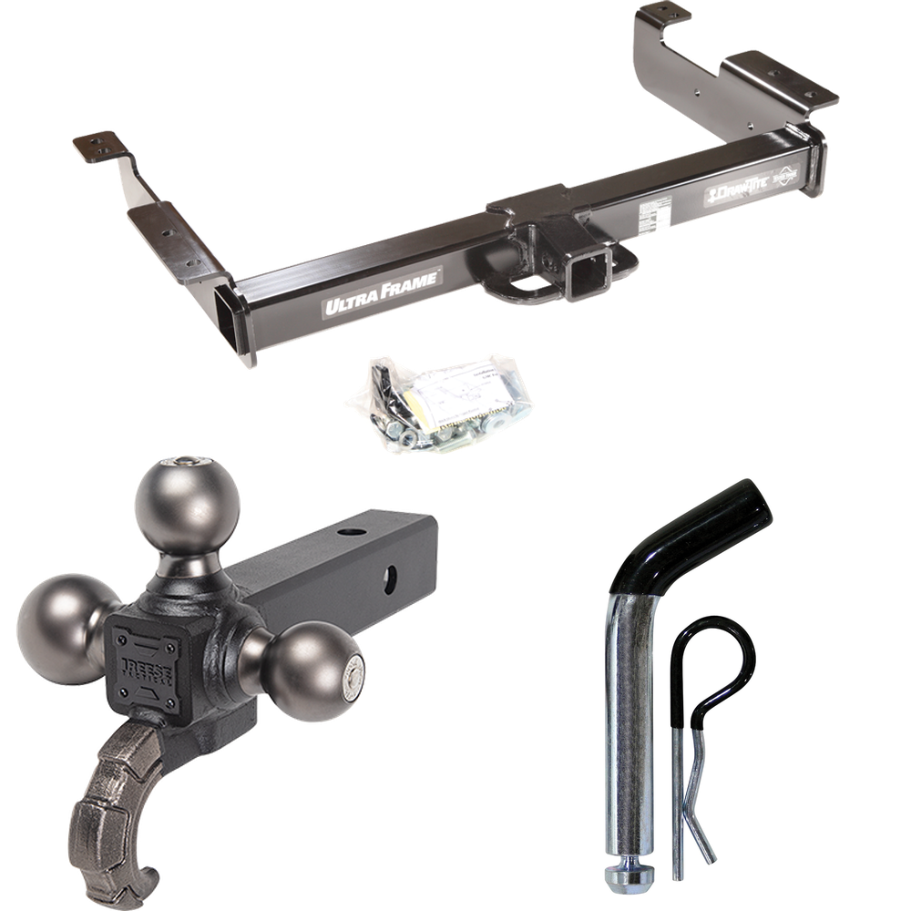 Fits 1996-2014 GMC Savana 1500 Trailer Hitch Tow PKG w/ Triple Ball Ball Mount 1-7/8" & 2" & 2-5/16" Trailer Balls w/ Tow Hook + Pin/Clip By Draw-Tite