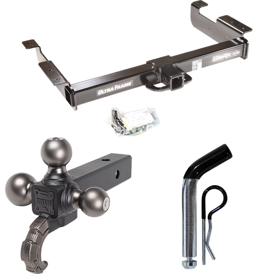 Fits 1996-2014 GMC Savana 1500 Trailer Hitch Tow PKG w/ Triple Ball Ball Mount 1-7/8" & 2" & 2-5/16" Trailer Balls w/ Tow Hook + Pin/Clip By Draw-Tite