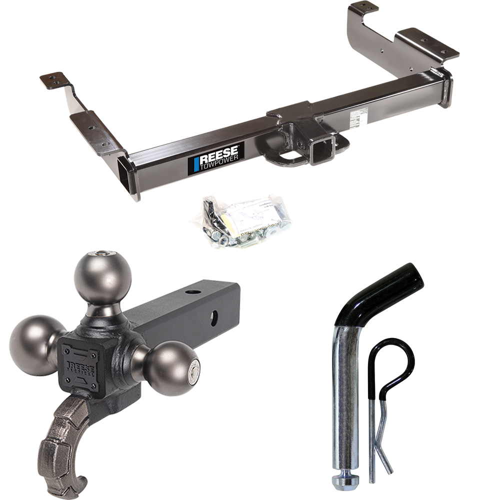 Fits 1996-2014 GMC Savana 1500 Trailer Hitch Tow PKG w/ Triple Ball Ball Mount 1-7/8" & 2" & 2-5/16" Trailer Balls w/ Tow Hook + Pin/Clip By Reese Towpower