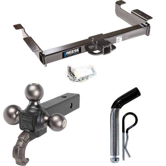 Fits 1996-2014 GMC Savana 1500 Trailer Hitch Tow PKG w/ Triple Ball Ball Mount 1-7/8" & 2" & 2-5/16" Trailer Balls w/ Tow Hook + Pin/Clip By Reese Towpower