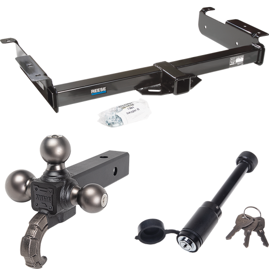 Fits 1996-1999 Chevrolet Express 1500 Trailer Hitch Tow PKG + Triple Ball Tactical Ball Mount 1-7/8" & 2" & 2-5/16" Balls w/ Tow Hook + Tactical Dogbone Lock By Reese Towpower