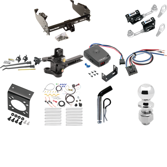 Fits 2001-2007 GMC Sierra 3500 Trailer Hitch Tow PKG w/ 17K Trunnion Bar Weight Distribution Hitch + Pin/Clip + Dual Cam Sway Control + 2-5/16" Ball + Pro Series Pilot Brake Control + Generic BC Wiring Adapter + 7-Way RV Wiring (For (Classic), Cab &